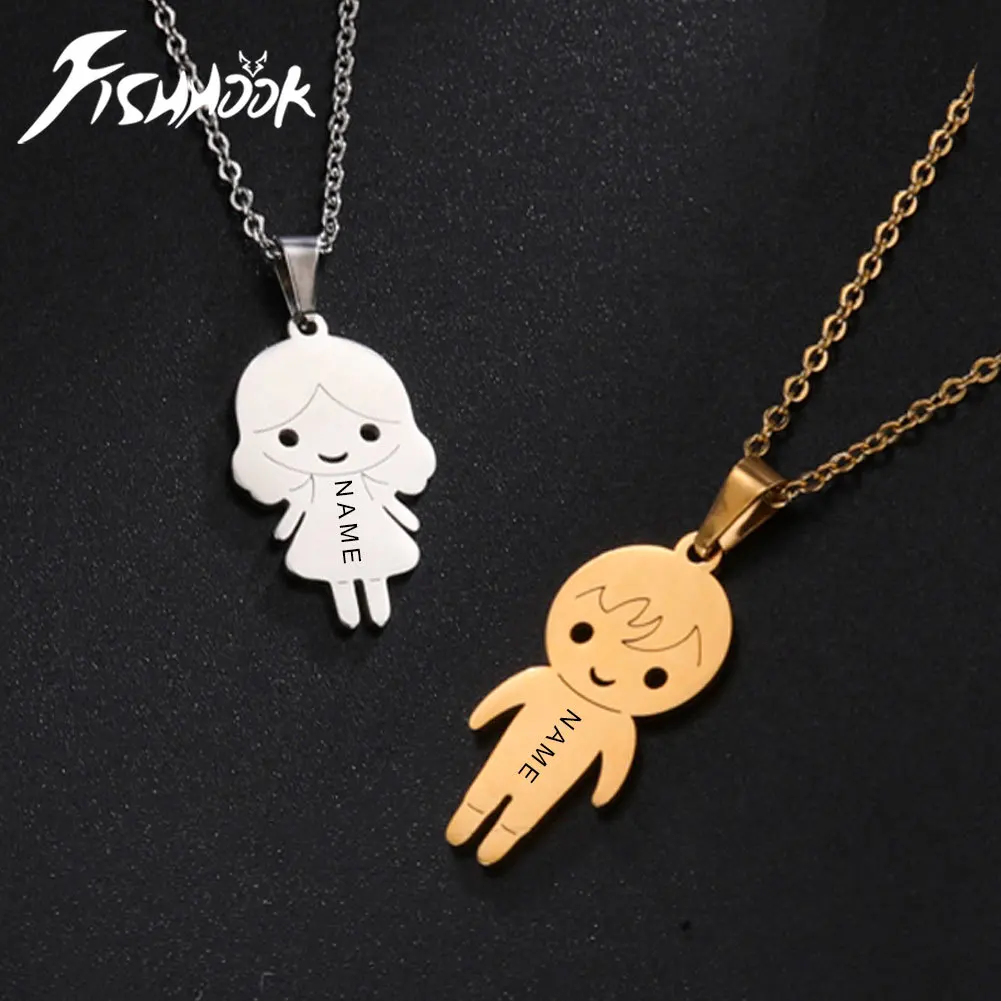 

Fishhook Boy Girl Necklace Engrave Name Original Personalized Kid Child Custom Chain Stainless Steel Gift For Women Man Jewelry