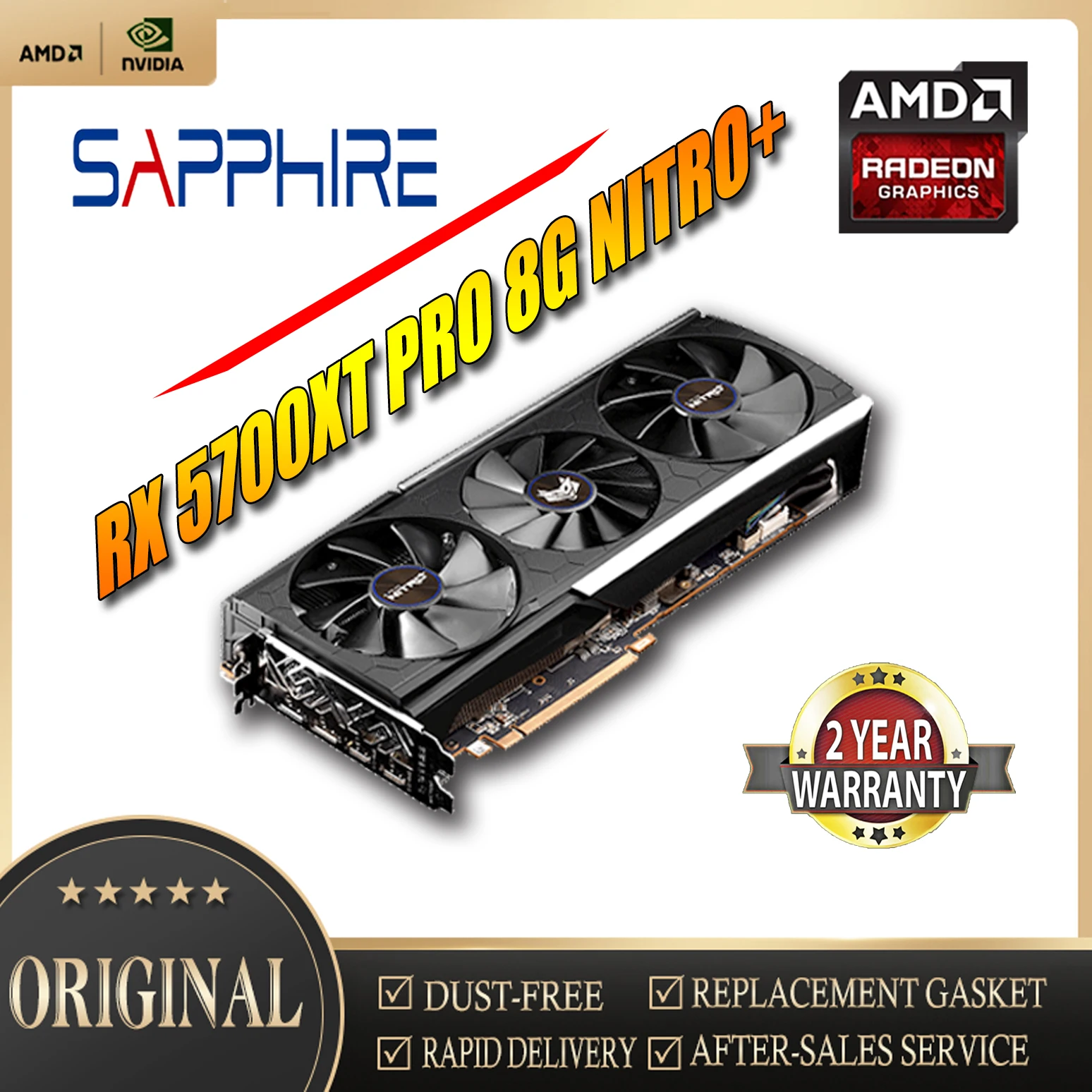 SAPPHIRE Graphics Cards RX5700 8G RX5700XT 8GB Nitro Founder AMD  7nm 256bit PCIE4.0X16 Video Desktop PC Computer Game Map Used