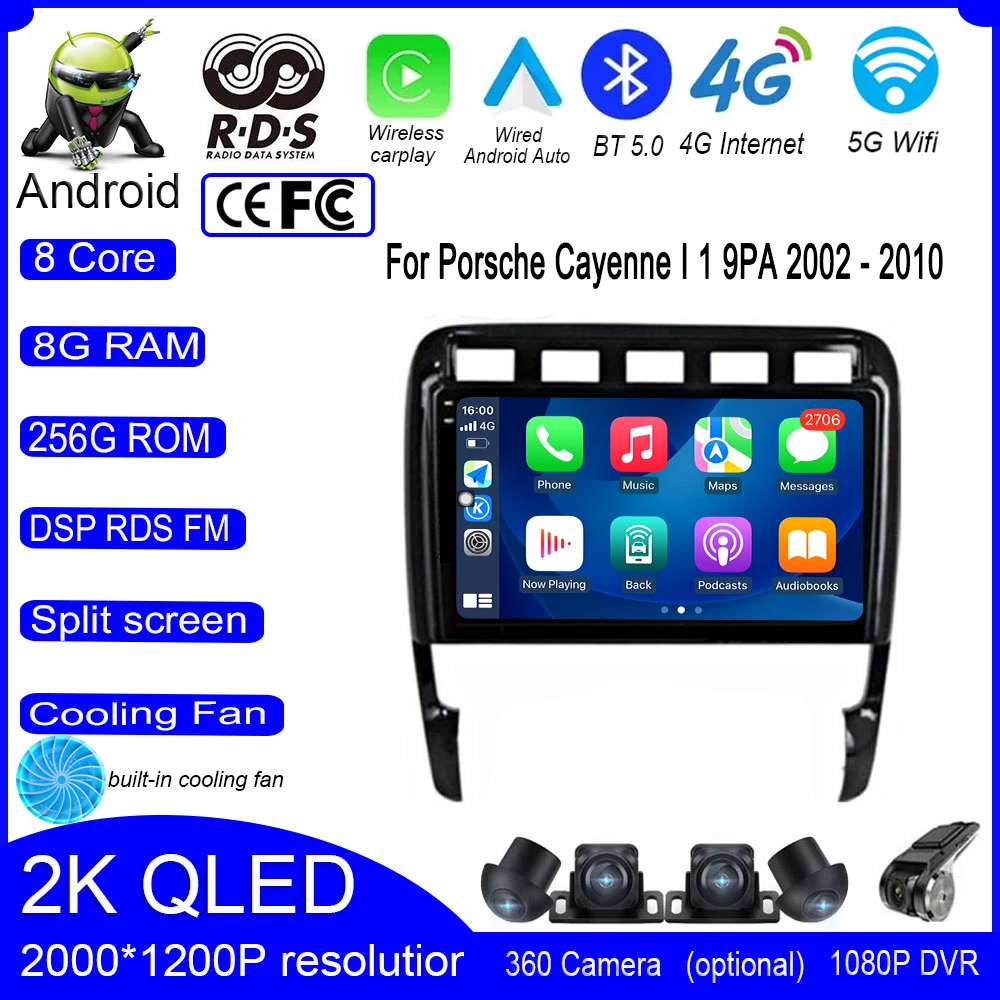 9 дюймов DSP Android 13 для Porsche Cayenne I 1 9PA 2002 - 2010 автомобильное радио, мультимедиа Blu-Ray QLED Navi GPS стерео Авто 4G + Wifi