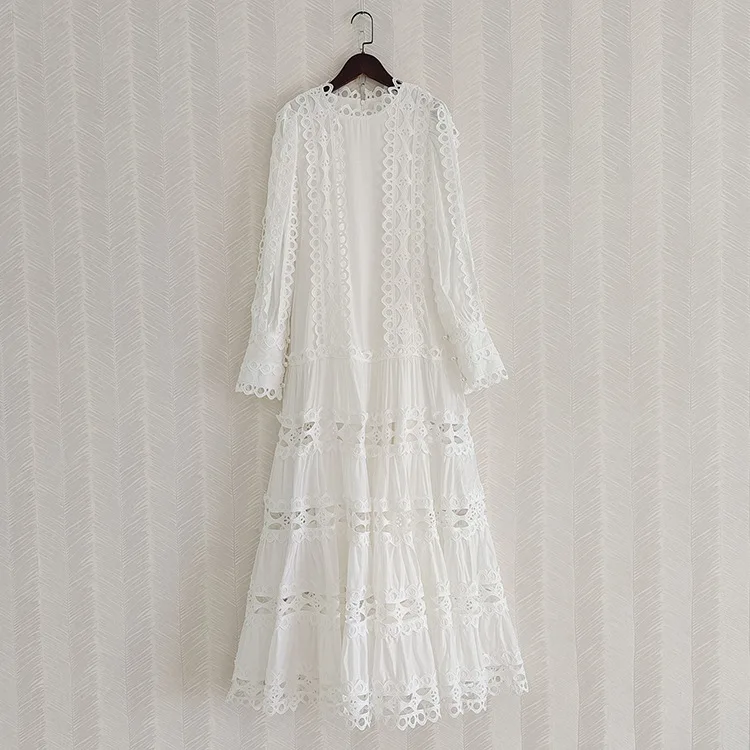 

Женское кружевное платье с вырезами, белое длинное платье с рукавами-фонариками, свободное повседневное бальное платье с поясом