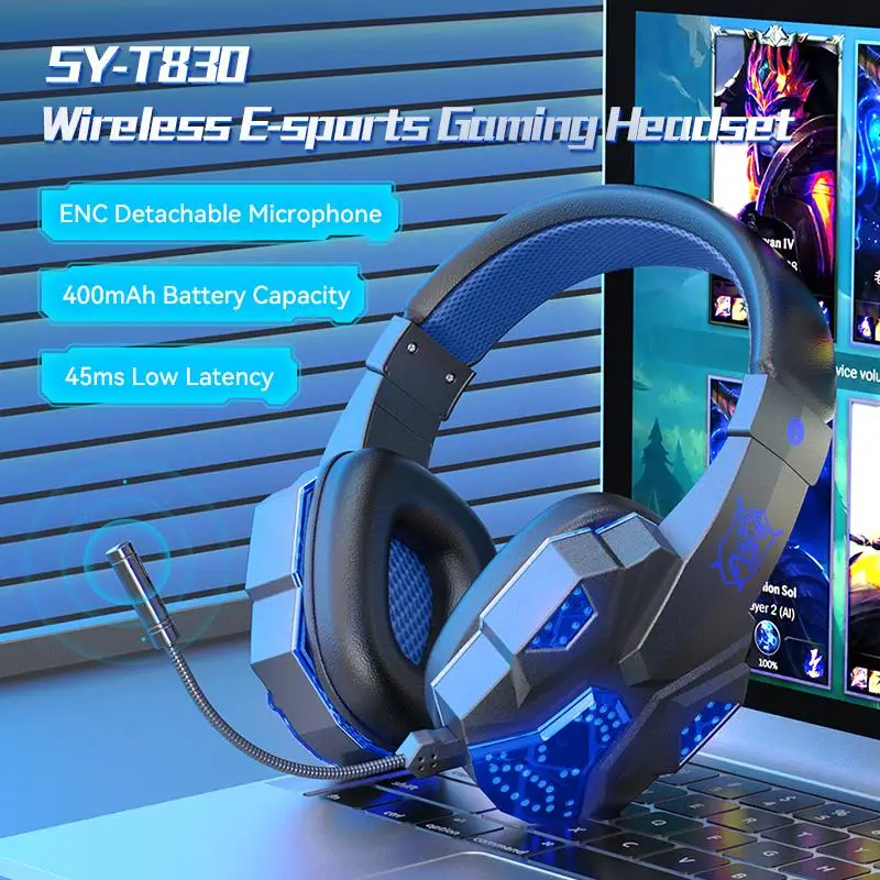 

Sy-t830 Wireless Bluetooth-compatible Headset Low-latency Built-in Microphone Luminous E-sports Gaming Earphone dropship