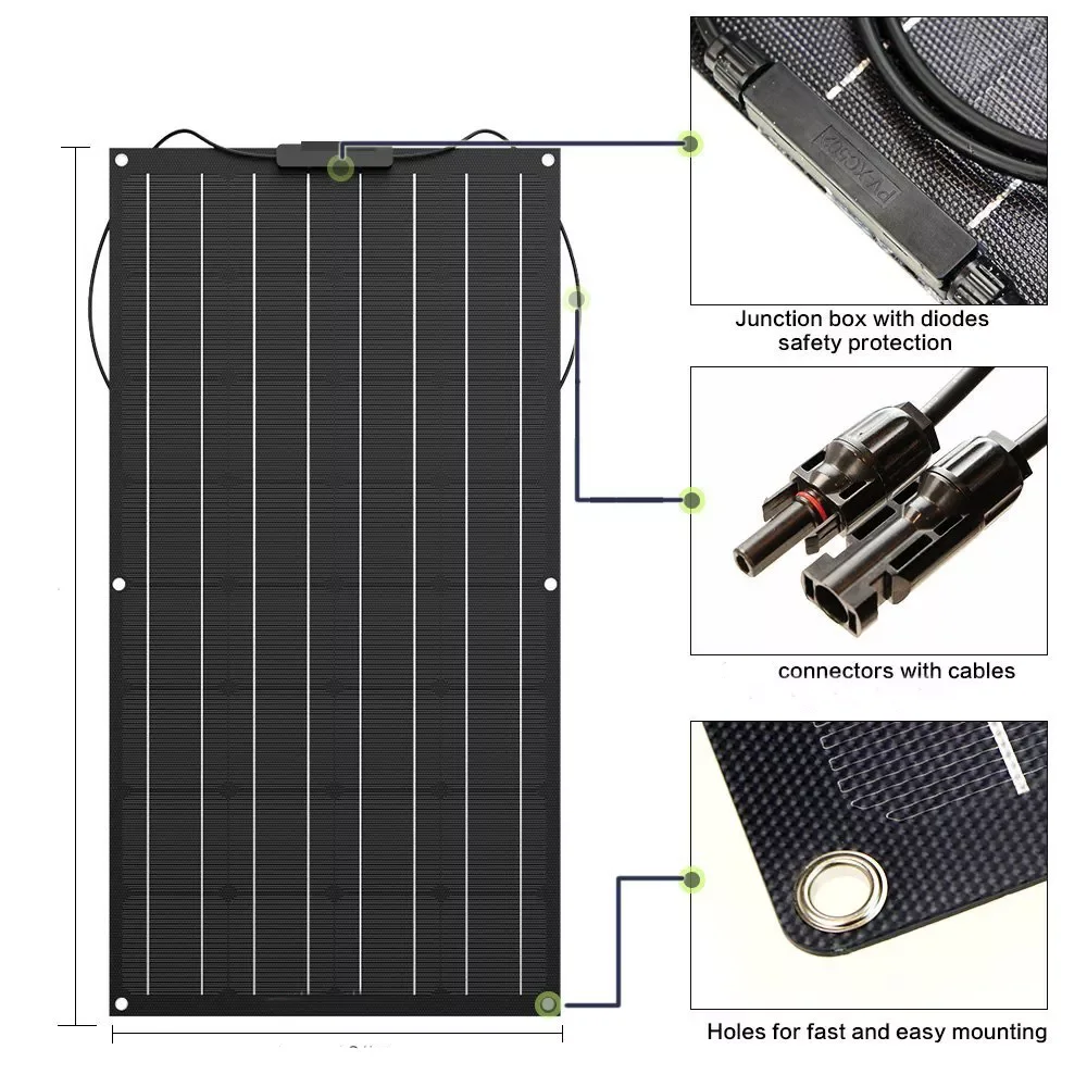 

2023NEW 2022 Solar Panel 300w 200w 100w 400w Flexible ETFE PET Photatic PV Monocrystalline Cell 12V 24V Battery Charger 1000w Ho