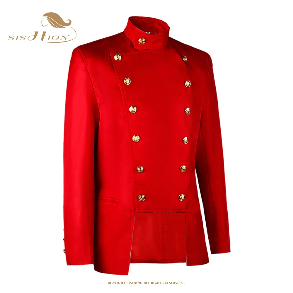 

SISHION Red Men's Steampunk Jackets Retro Vintage Gothic Military Blazer Victorian Coat Christmas Performance Costume VD3479