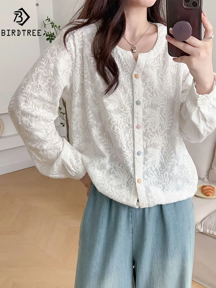 Женская хлопковая рубашка с длинным рукавом Повседневная Милая белая блузка