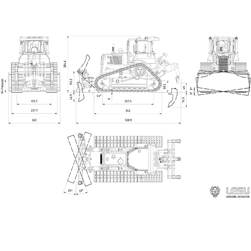 1/14 LESU Aoue DT60 RC Гусеничный демпфер Гидравлический бульдозер с дистанционным