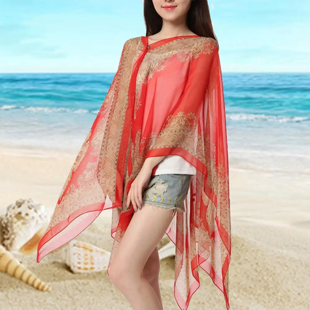 

Women Beach Shawl Sun Protection Beach Shawl Soft Buttons Summer Scarf