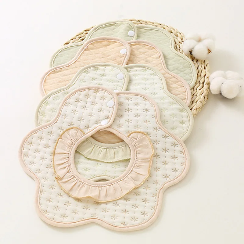 

Baby Saliva Towel Solid Color Cotton Lace Saliva 360 Degree Newborn Petals Waterproof Tassel Stereo Burp Cloth Bandana Bibs