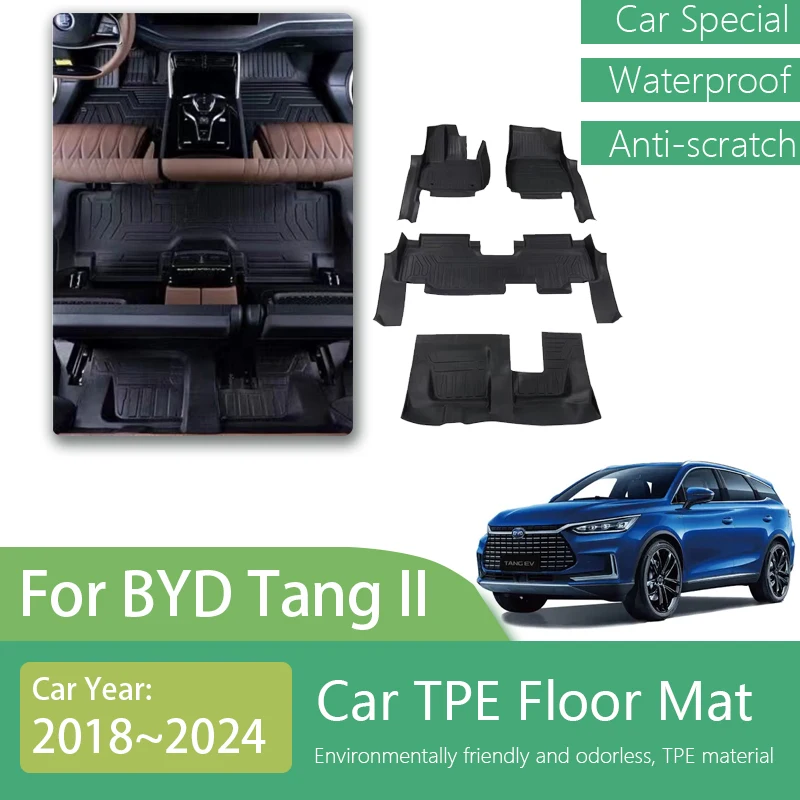 Автомобильные коврики для BYD Tang II DM-i DM-p Tan EV 2018 ~ 2024 LHD, 5 сидений, 6 сидений, 7 сидений, грязеотталкивающие коврики, коврики для ног, автомобильные аксессуары