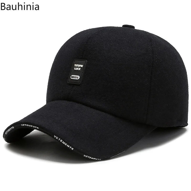 Bauhinia New Brand Cotton Baseball Cap For Men Women Winter Thicken Warm Sport Flat Dad Cap Outdoor With Earflaps Trucker Hat