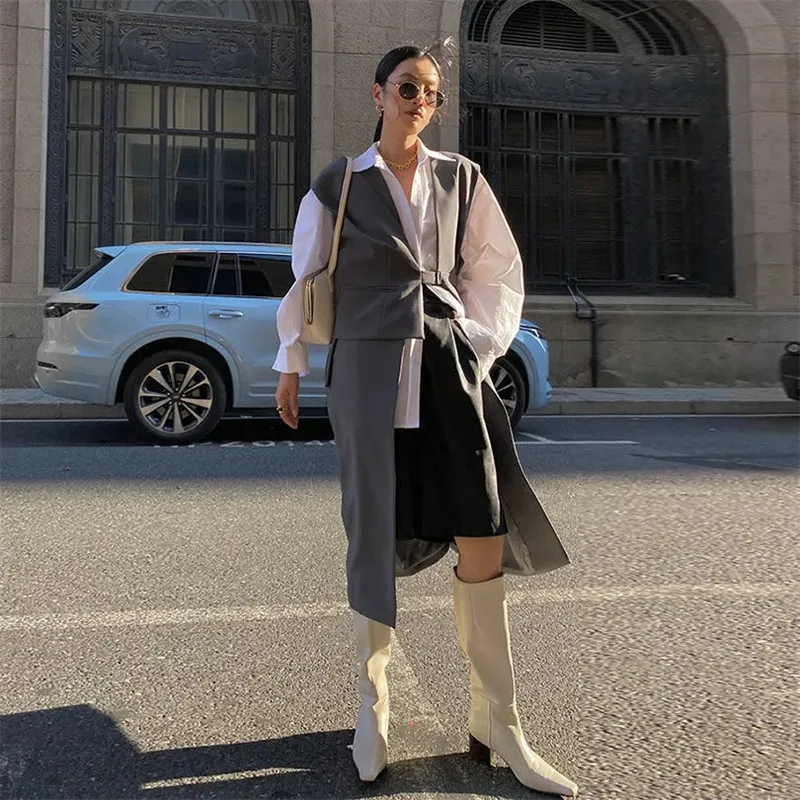 Длинный костюм жилет Женская куртка кардиган уличная одежда модный