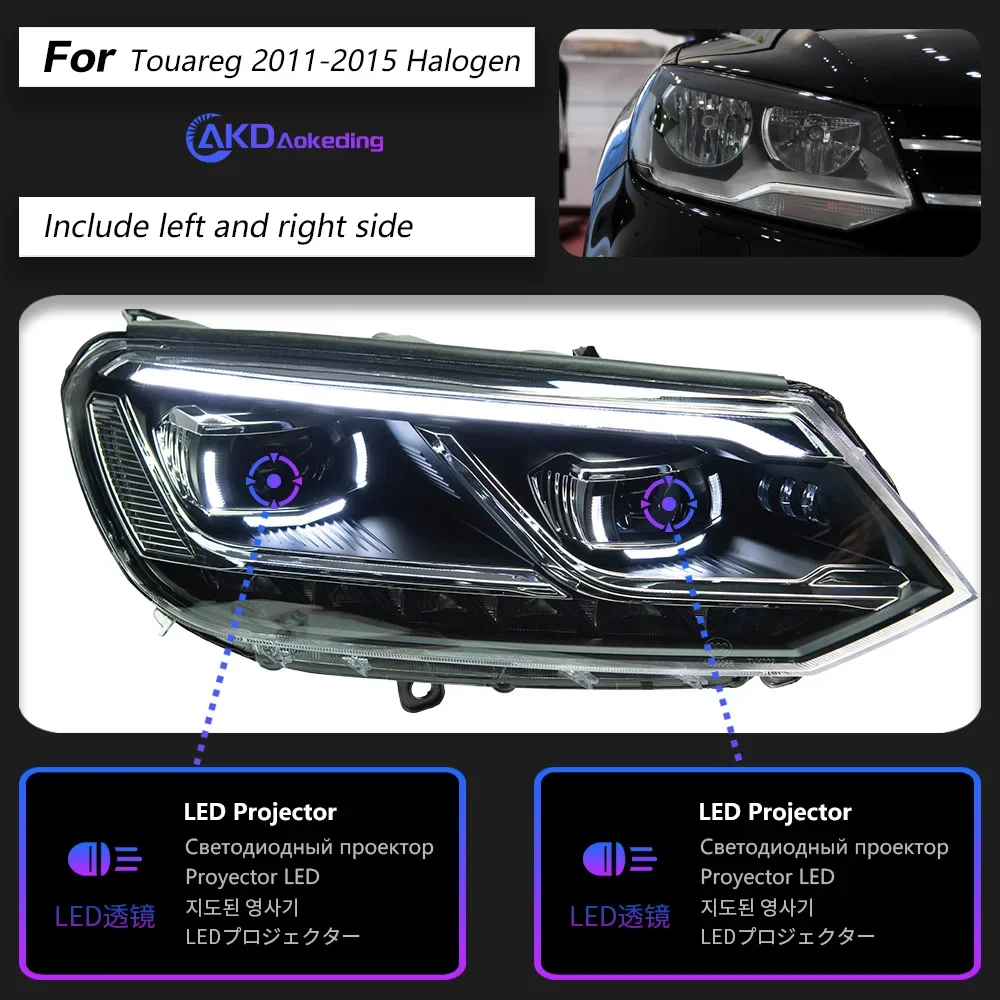 

Фары AKD для VW Touareg фары 2011-2015 Touareg DRL H7 стандартная Биксеноновая лампа в сборе обновленные аксессуары для динамического сигнала