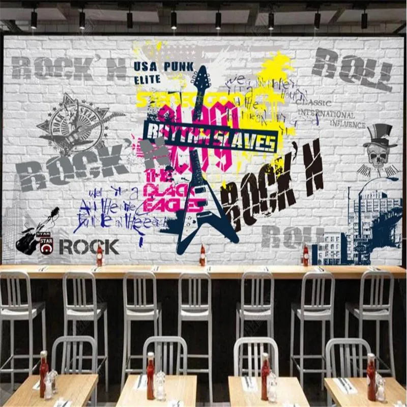 Европейские и американские обои для заднего фона в стиле поп-рок-бара KTV с 3D-изображением музыкального ресторана клуба и граффити