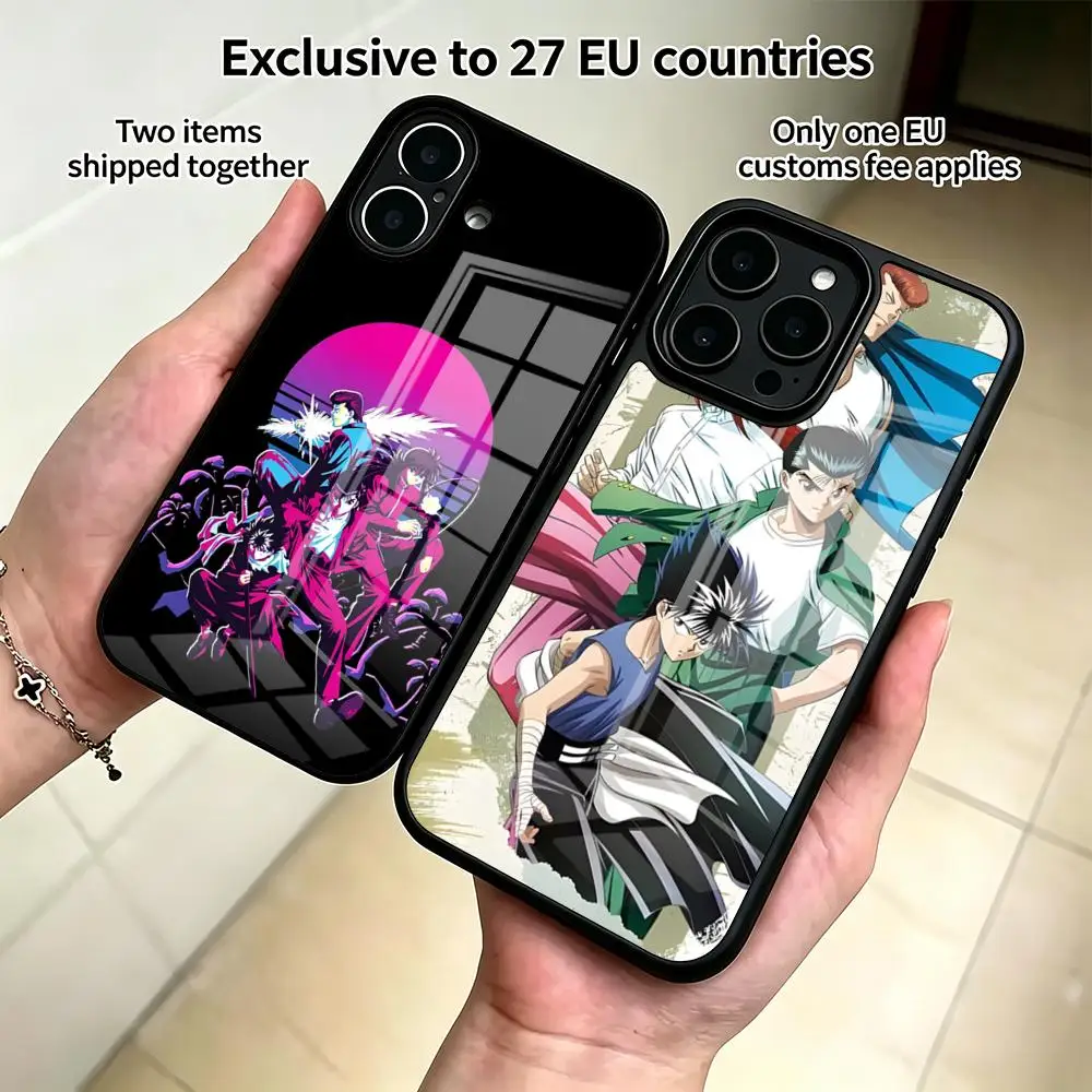 Фото Чехол для телефона YuYu Hakusho для iPhone 17 Air 16 E 15 Plus Pro Max, стеклянная рамка-накладка, жесткий корпус №4