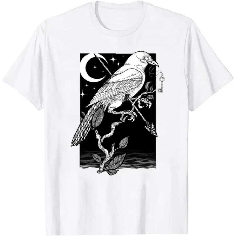 

Fashion Summer Gothic Singular Short Sleeves T Shirt Night Crow Dark Style T Shirt Casual HalloweenT Shirt Funny Casual T Shirt