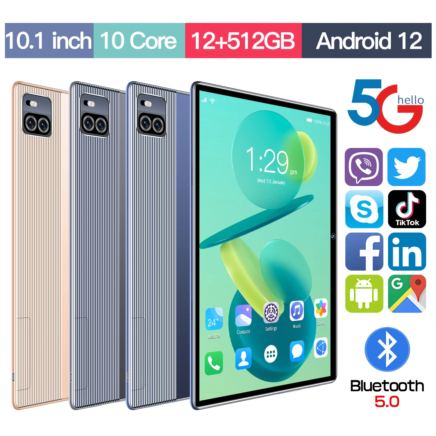 

Планшет с 10,1-дюймовым дисплеем, ОЗУ 12 Гб, ПЗУ 2022 ГБ, GPS, FM, Wi-Fi, Bluetooth