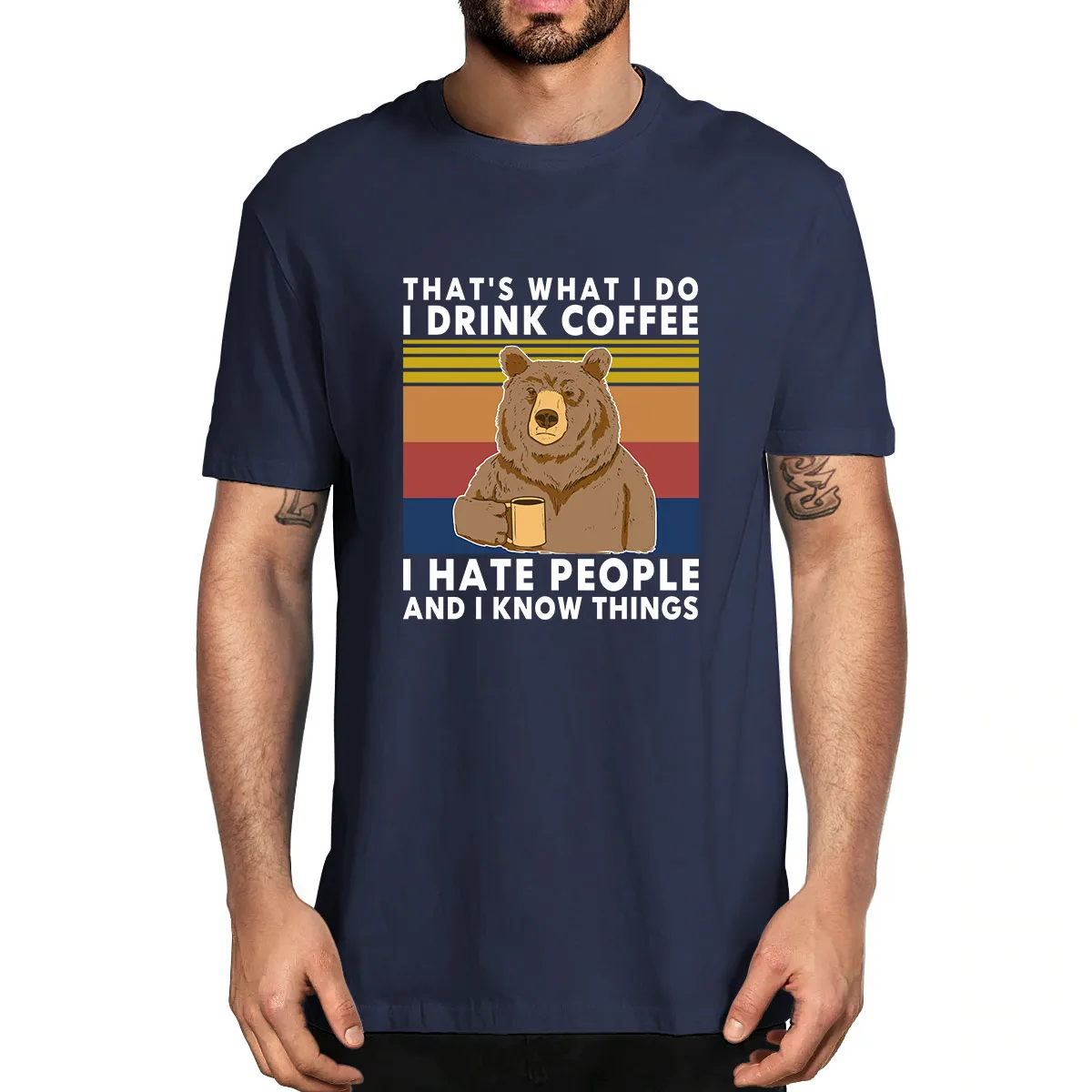

2020 модная летняя мужская футболка из 100% хлопка с надписью «Bear It's What I Do Drink Coffee Hate People знаем Things Vintage»