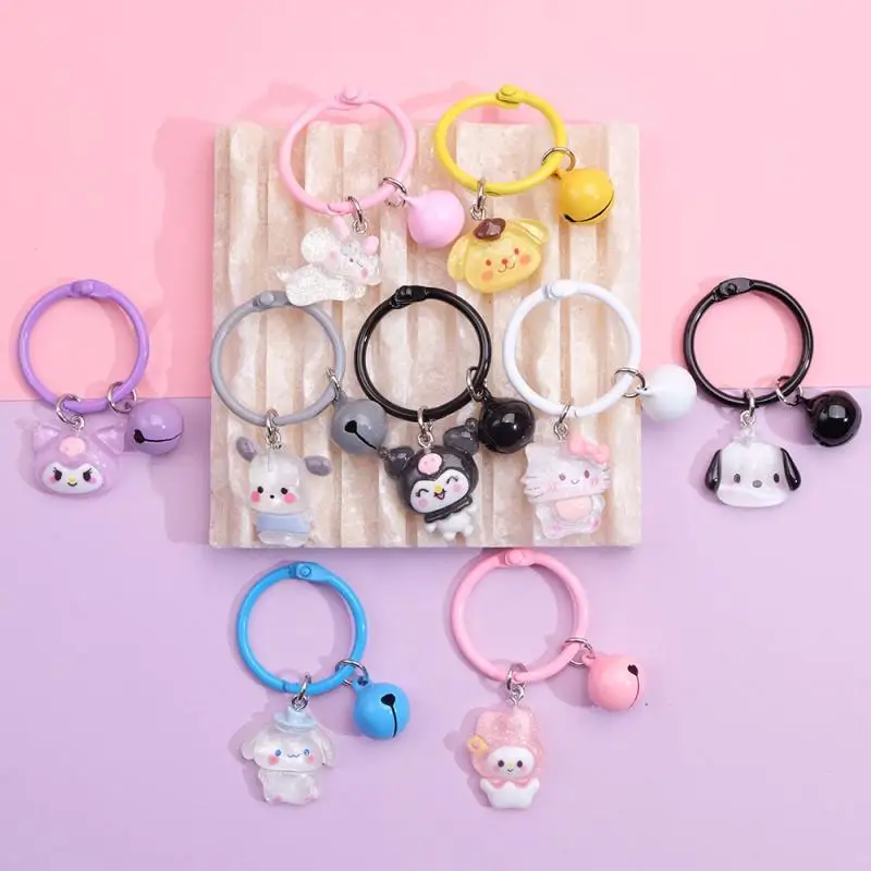 

New Kawaii Sanrio Kuromi Cinnamoroll My Melody Kitty Pochacco Cartoon Colorful Key Ring Bells Pendant Accessories Keychain
