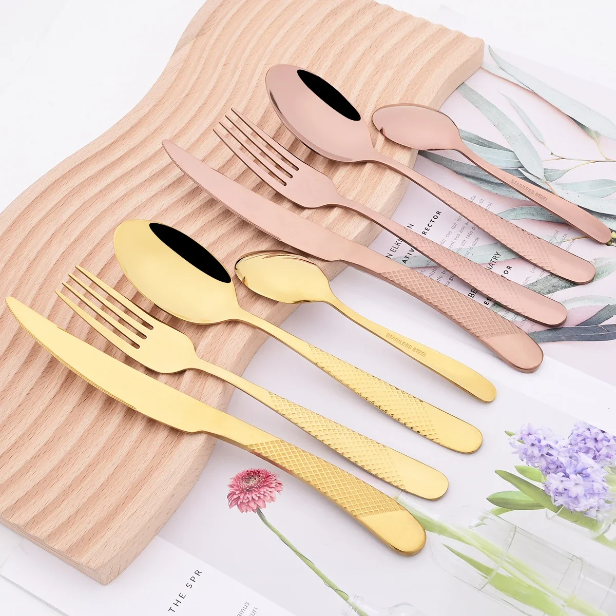 24 шт. зеркальный золотой набор столовой посуды нож для стейка вилка кофейная