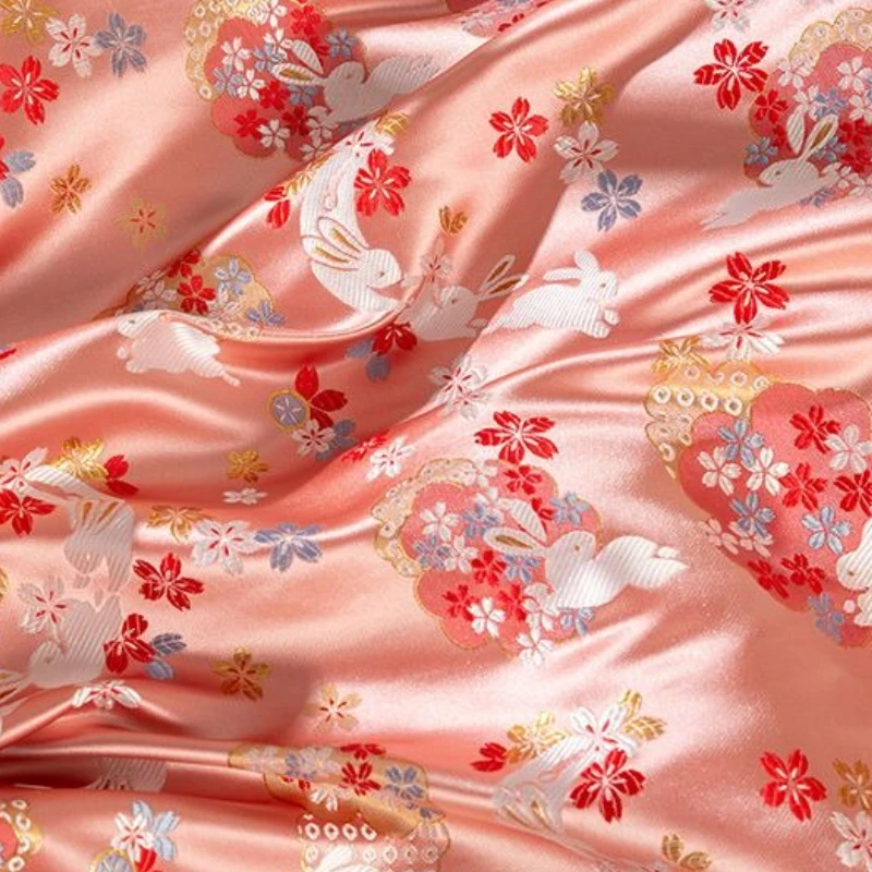 Фото Nishijin жаккардовая ткань 150 см с золотым кроликом, японская блузка Cheongsam, тибетский монгольский халат, чайный коврик, материал №2
