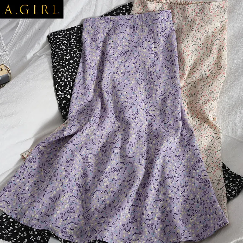 

Юбка А-силуэта Женская до середины икры, летняя стильная простая в стиле ампир, с цветочным принтом, универсальная уличная одежда в Корейском стиле Харадзюку, Повседневная в стиле Instagram