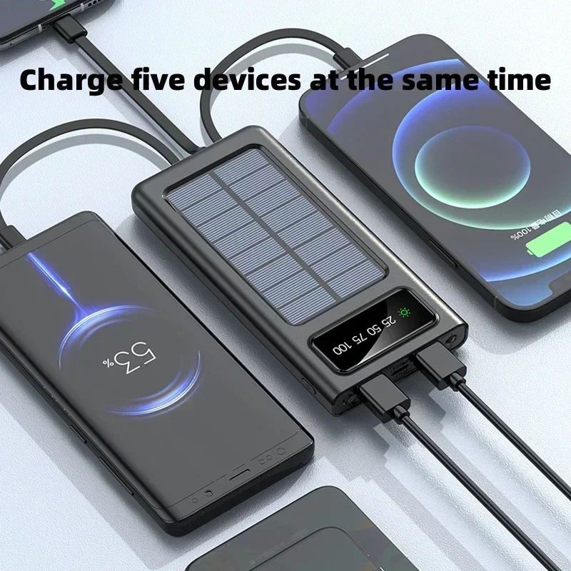 Фото Xiaomi 200000 mAh Solar Power Bank Ultra Capacity USB 4 в 1 Сверхбыстрая зарядка USB TypeC Светодиодный светильник Открытый Power Bank для iPhone №4