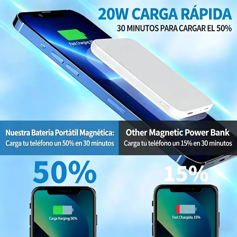 Фото Беспроводное магнитное зарядное устройство Power Bank 50000 мАч, 120 Вт, быстрая зарядка, портативный внешний аккумулятор для iPhone и Android №1