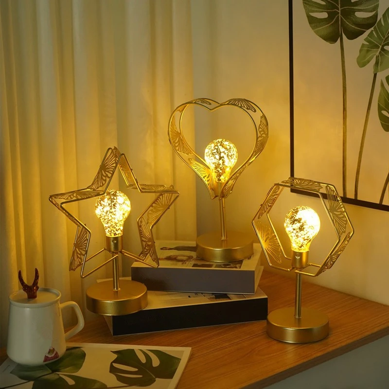 

1pc LED Leaves Pattern Heart Shape Lights Retro Star Lamp Decorative Ornaments Night Light (without Battery)