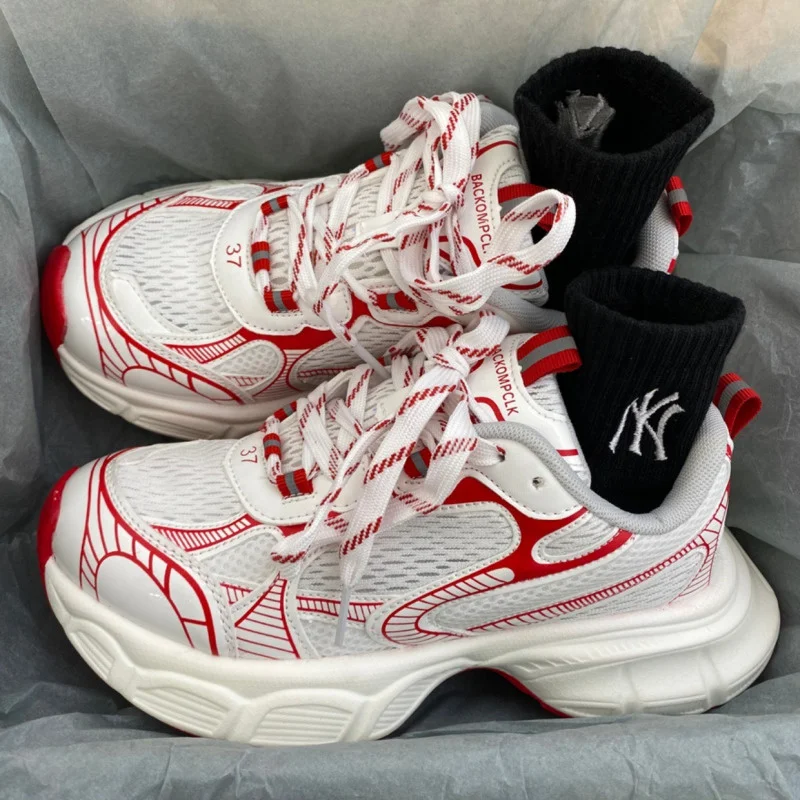 

Couple Chunky Sneakers 2023 Men Breathable Running Shoes Trendy Height Increasing Sneakers Thick Sole Daddy Shoes Women