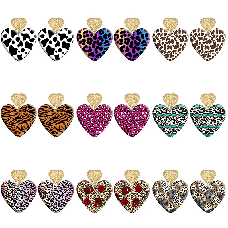 

Animal Leopard Pattern Love Acrylic Heart Hook Earrings For Women Piercing Ear Drop Dangle Jewelry R1300