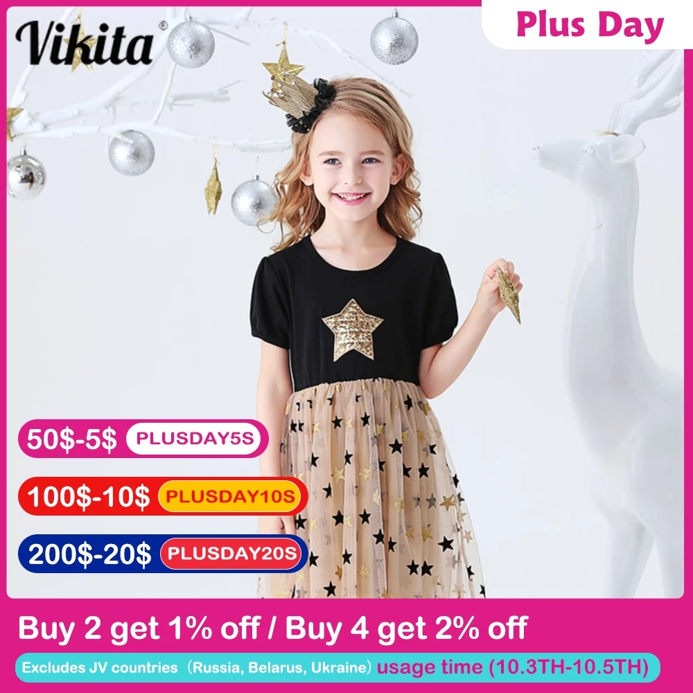 VIKITA Kids Summer Dress for Girls Baby Girls Short Sleeve Dresses Toddlers Birthday Party School Casual Princess Tutu Clothes