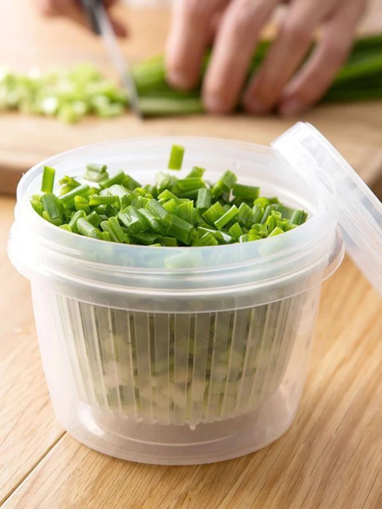

Chopped Green Onion Ginger Garlic Storage Box Kitchen Crisper Refrigerator Plastic Drain Fruit Box Storage