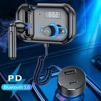 yibeika new bluetooth earphone bluetooth handsfree car kit fm transmitter modulator mp3 player with pd18w2a usb car charger