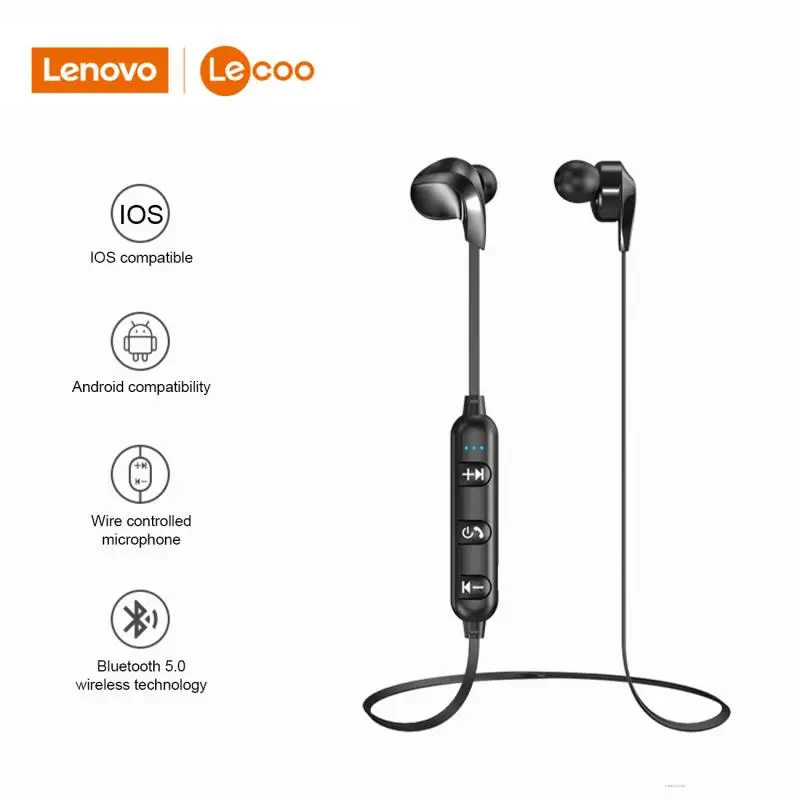 

Беспроводные bluetooth-наушники Lenovo LECOO ES204, подвесные портативные HiFi наушники высокого качества звука, спортивные наушники с креплением на ухо