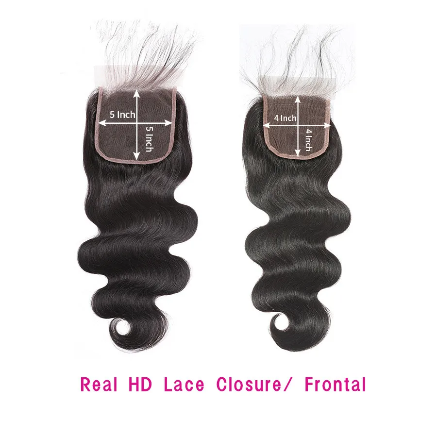 Body Wave Real Hd 4x4/ 5x5 / Lace Closure And 13x4 Hd Lace Frontal Great 100% Human Hair Made In China 10-22 Inchs Remy Hair