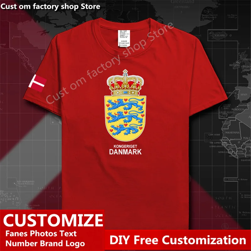 Дания Датская хлопковая футболка на заказ Джерси фанаты DIY Имя Номер логотип