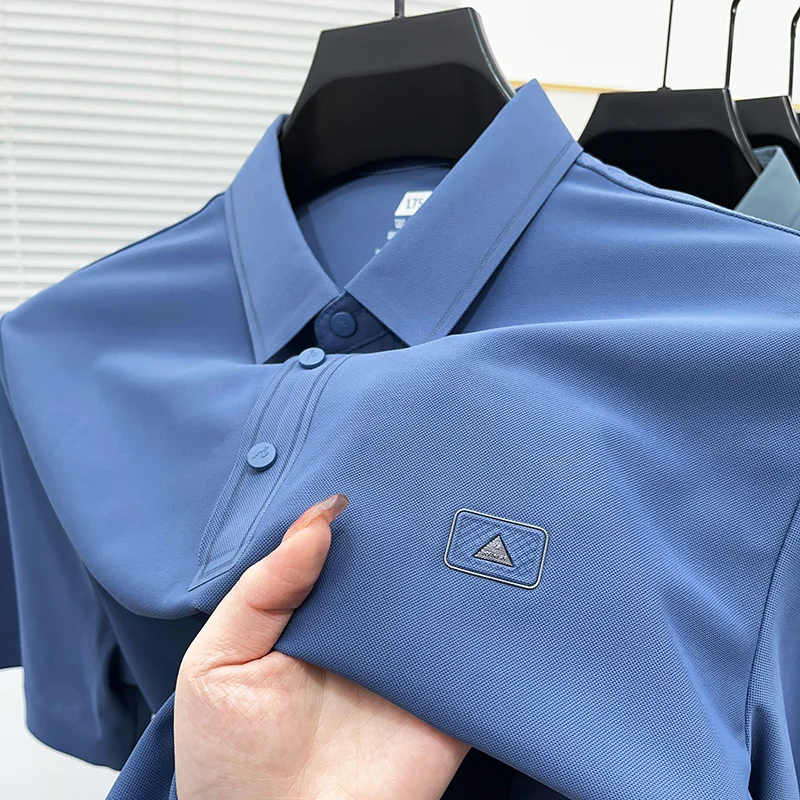 

Рубашка-поло мужская из вискозы, люксовая брендовая футболка с отложным воротником и вышивкой, модная повседневная тенниска без следов с коротким рукавом, в европейском стиле, на лето