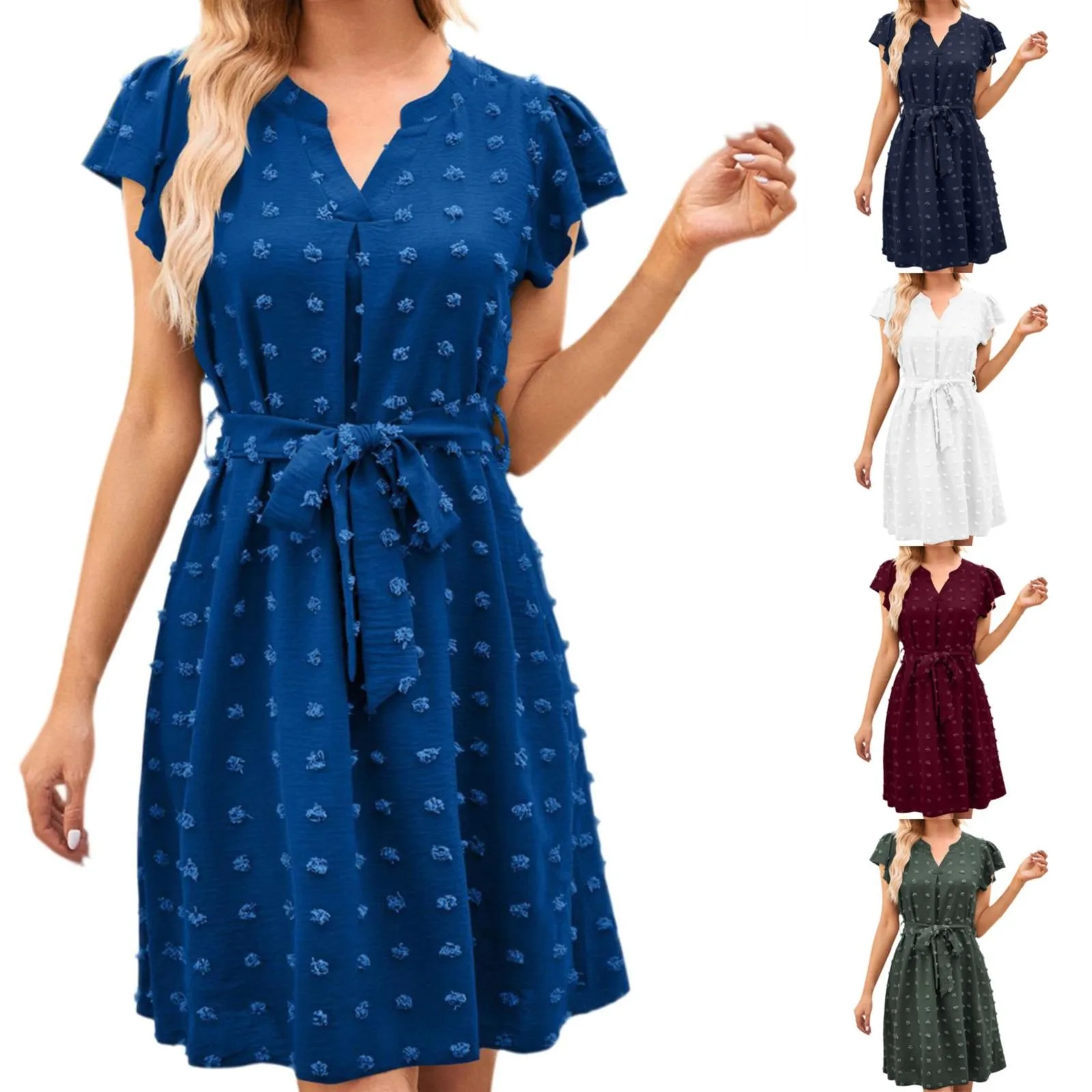 

Платье женское хлопковое средней длины с V-образным вырезом и рукавами-фонариками