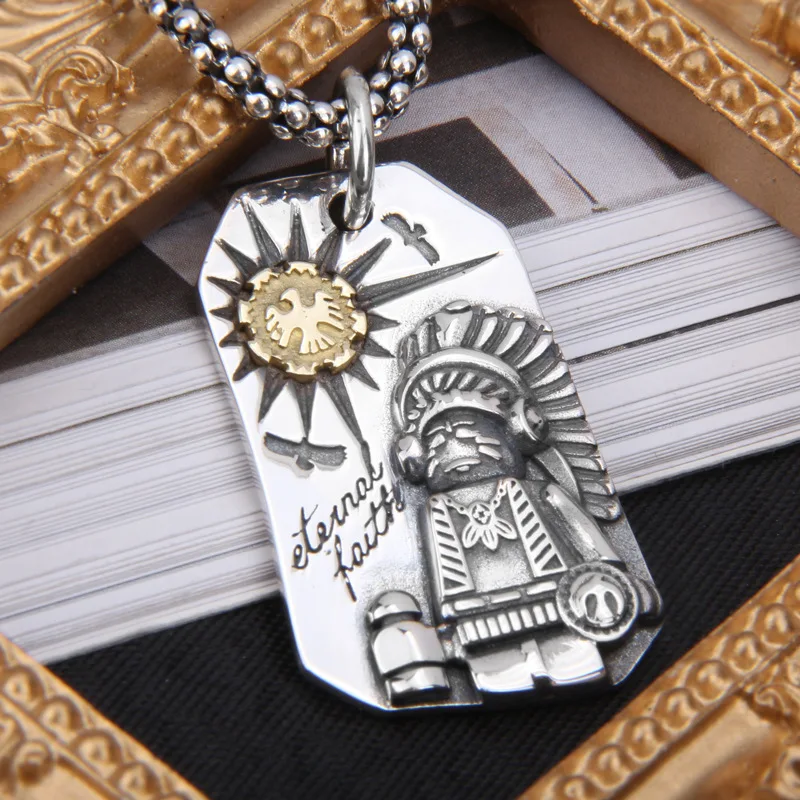 

Retro Thai Silver Square Necklaces for Men Women Fashion Hip Hop Indian Doll Pendant Sweater Chain Punk Jewelry Accessories Gift