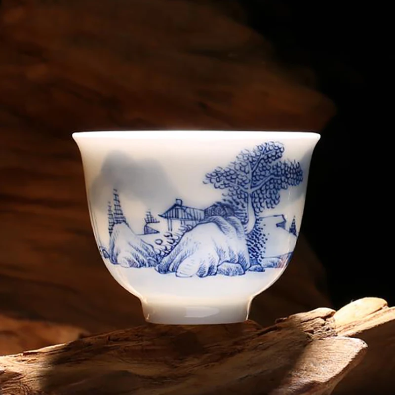 

Jingdezhen Blue and White Porcelain Tea Cup Ceramic Teacup Vintage Small Tea Bowl Chinese Kung Fu Teaware Hand Painted Puer Cups