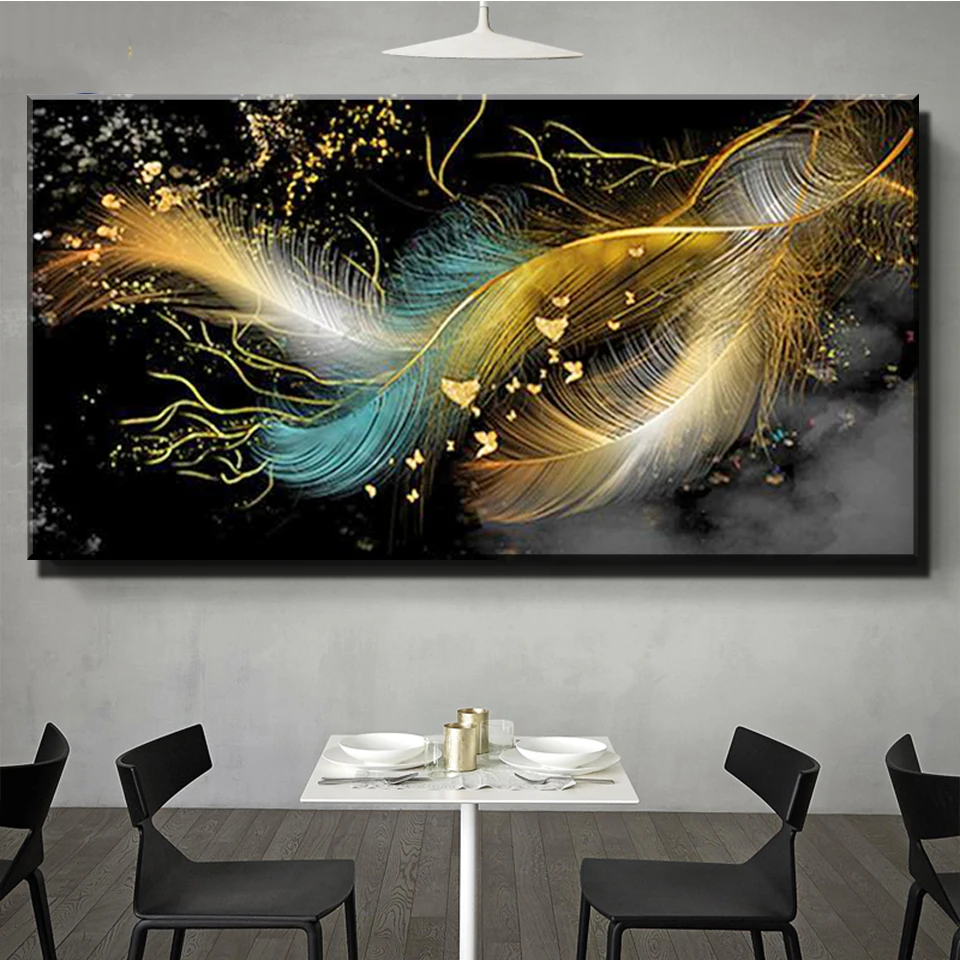 

Diamond Rhinestones Paintings Large Luxury Gold Feather Diamond Mosaic Cross Stitch Kits 5d diy Puzzle painting Abstract X404