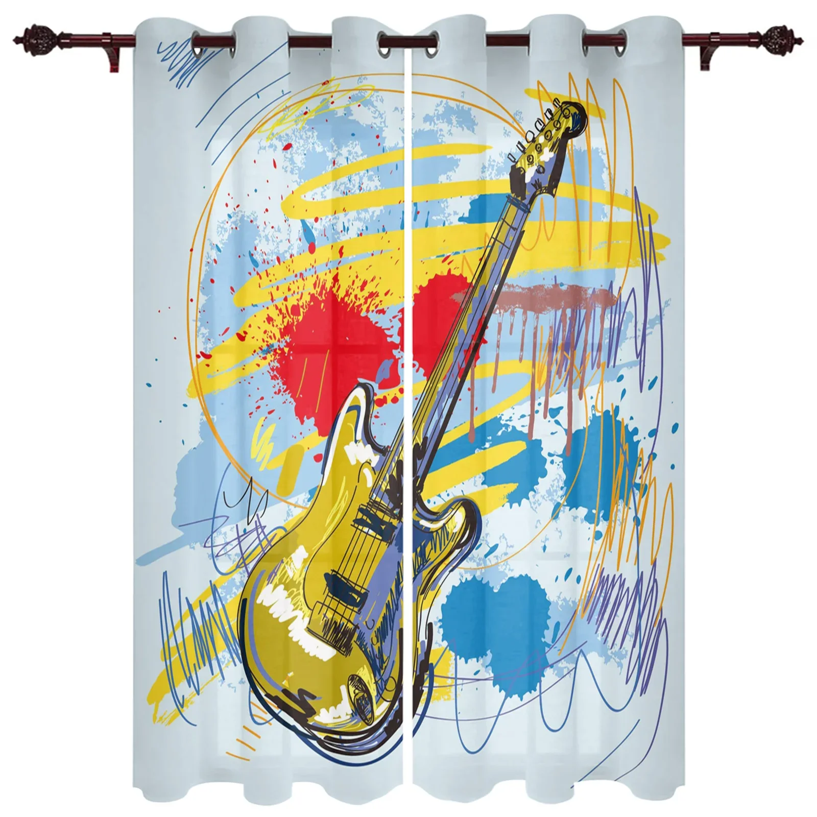 Красочные шторы для гитары рок-музыки всплеск художественные спальни гостиной