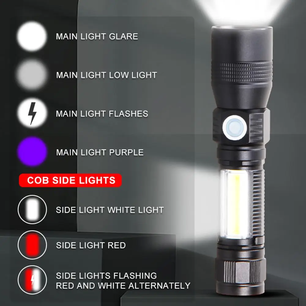 

Home Telescopic zoom Waterproof 7 lighting modes USB Charging Cob Light LED Glare Glashlight Zoomable Torch Lamp