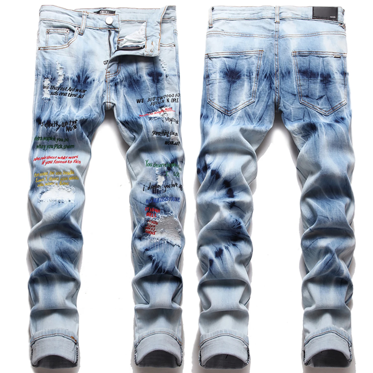 

Мужские облегающие джинсовые брюки с вышивкой, модные мужские джинсы с вышивкой