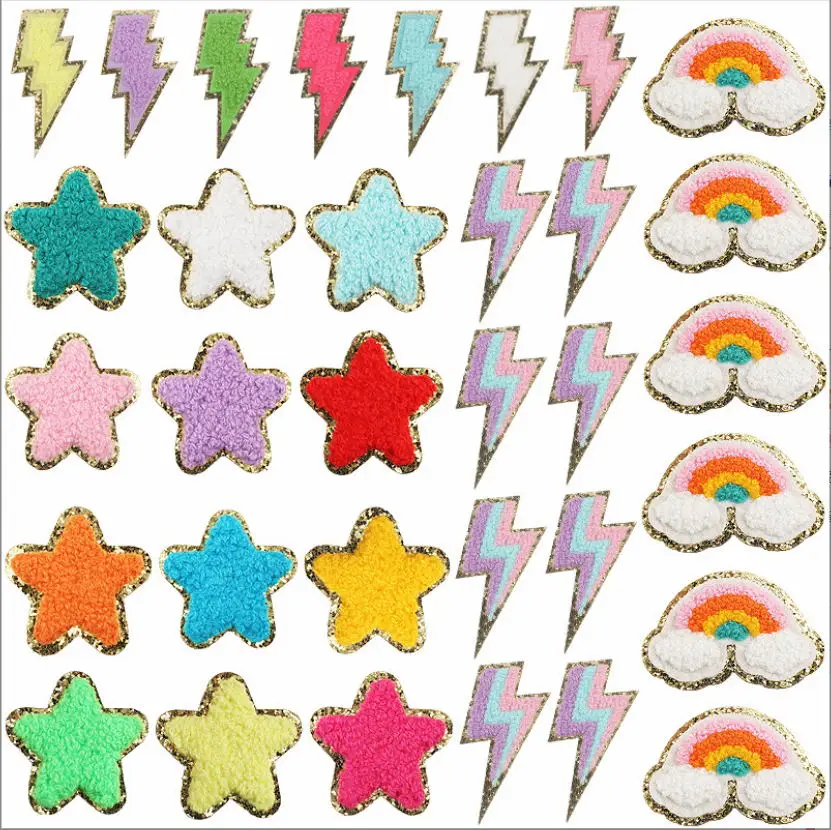

10 Pcs Towel Star Rainbow Embroidered Patch Sequin Edge Motif Applique Fabric Clothing Hat Bag Shoe Decor Repair Accessory