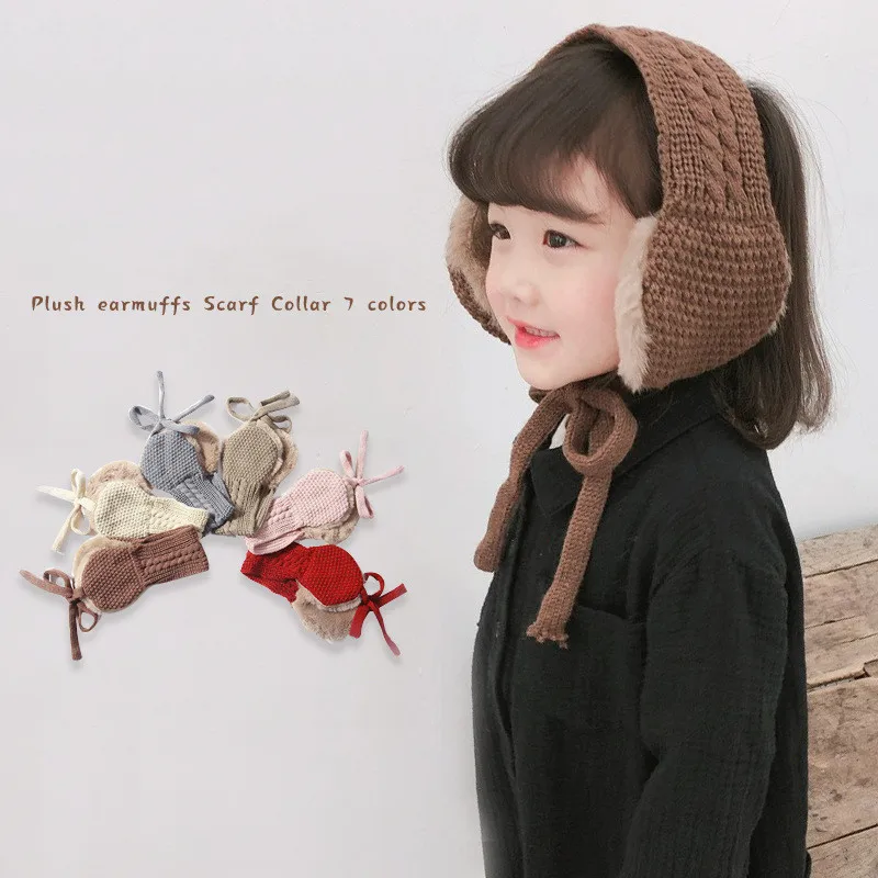 

European Style Vintage Shawls for Kid Girl Autumn Winter Thicken Warm Earmuffs Knit Plush Decorative Scarf for 2-5 Year Baby
