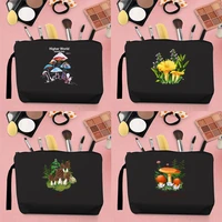 2022 fashion woman makeup brush storage bag coin purse canvas cute mushroom pattern printing portable harajuku storage black
