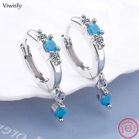 viwisfy blue stone crystal solid 925 sterling silver drop earrings for women luxury jewelry gift girl new trendy vw21160