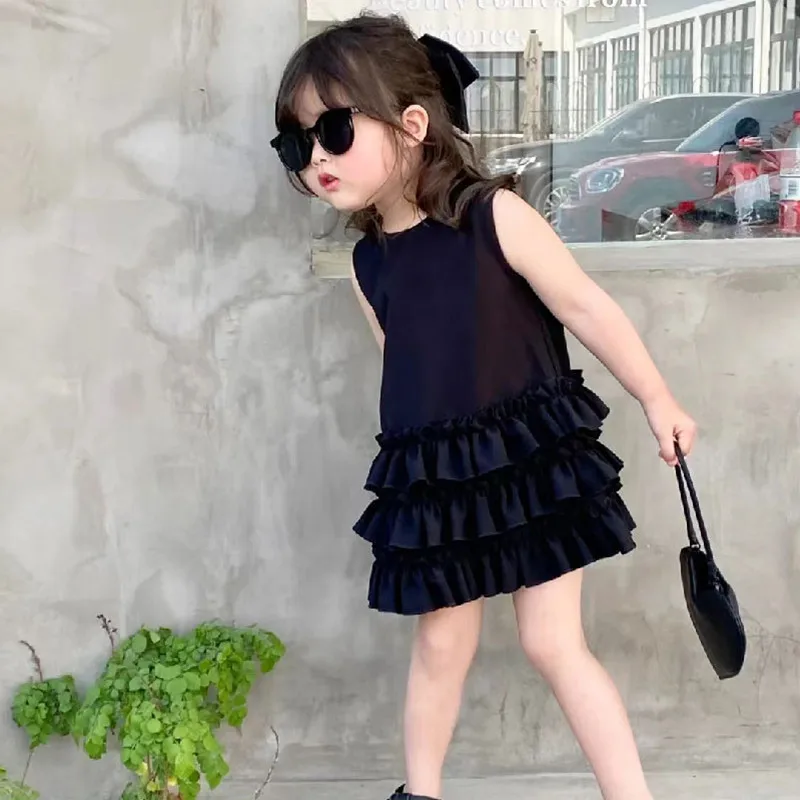 

Spanish Baby Girl Black Dresses Princess Boutique Toddler Clothes Summer Elegant Dress Kid Sleeveless Ruffle Frock Child Clothin