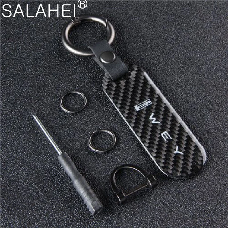 

Carbon Fiber Car Styling Emblem Key Chains Rings Keychain For Great Wall WEY VV7 VV5 VV6 Pi4 Tank 300 Auto Anti-lost Accessories