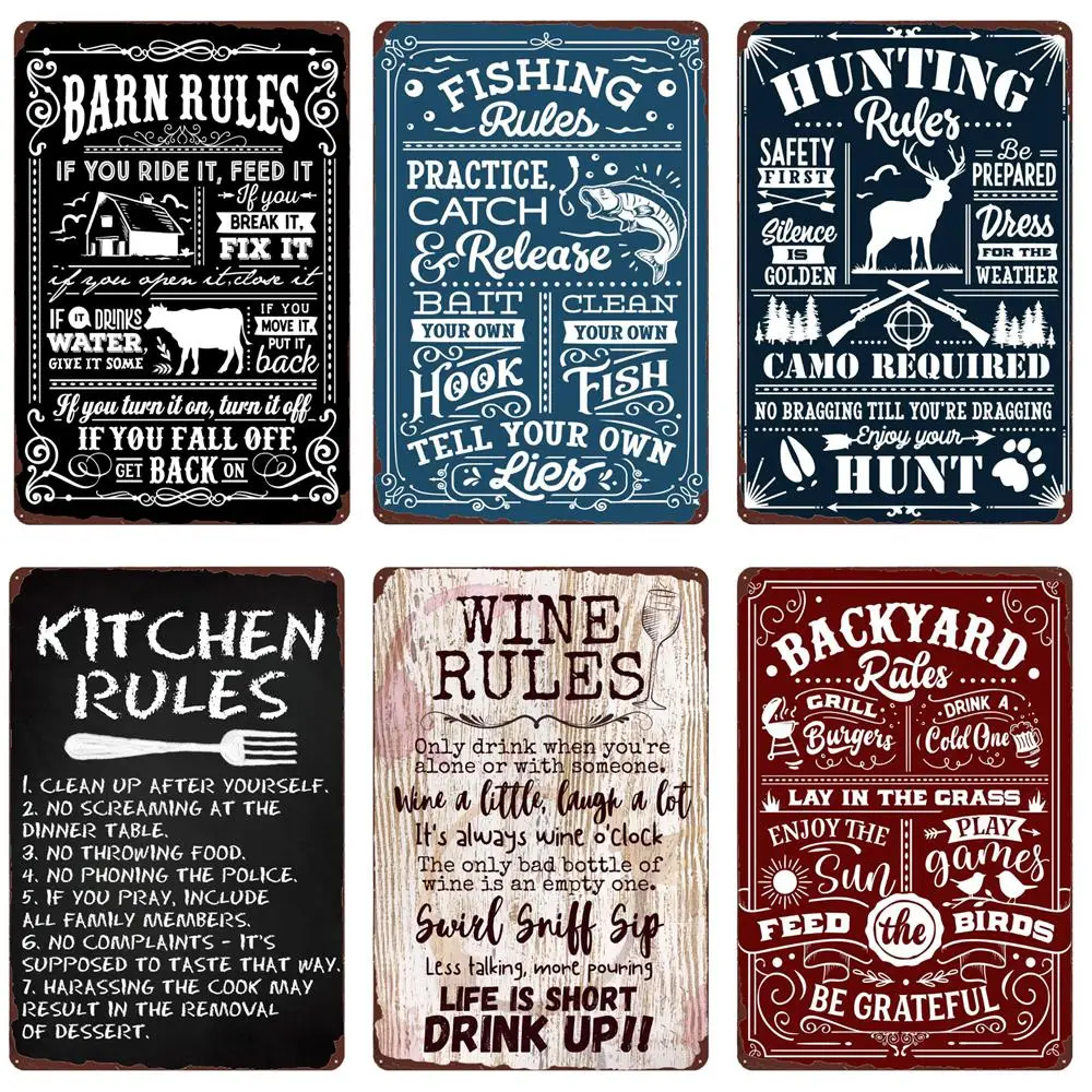 

Винные правила, ретро металлический знак, бар, Ktichen, украшение для дома, правила заднего двора, плакат, мужская пещера, винтажный фермерский Д...